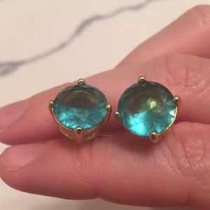 Kate Spade blue crystal round gold back earrings